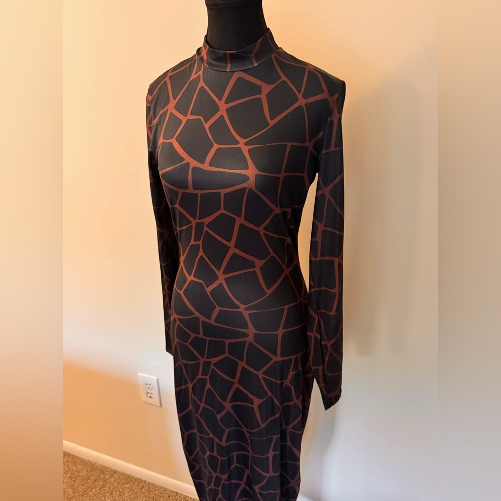 Long sleeve black and brown party dress